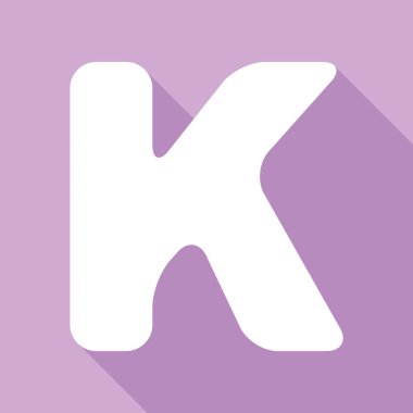 K harfi tasarım şablonu ögesi. Mor arkaplanda uzun gölgesi olan beyaz simge.