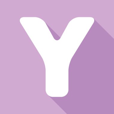 Y harfi tasarım şablonu ögesi. Mor arkaplanda uzun gölgesi olan beyaz simge.