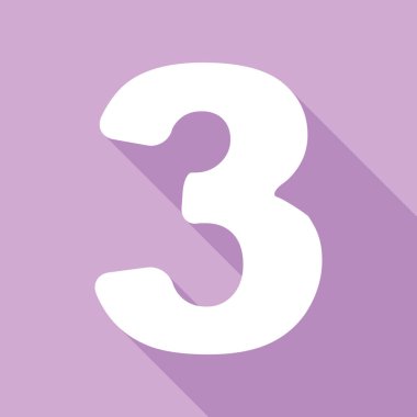 3 numaralı işaret tasarım şablonu ögesi. Mor arkaplanda uzun gölgesi olan beyaz simge.