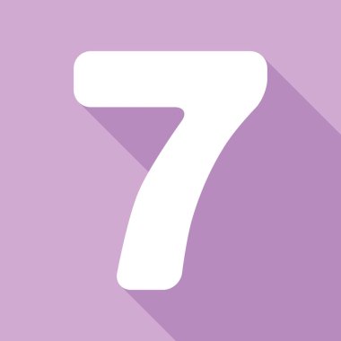 7 numaralı işaret tasarım şablonu elemanı. Mor arkaplanda uzun gölgesi olan beyaz simge.