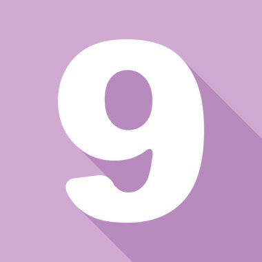 9 numaralı işaret tasarım şablonu ögesi. Mor arkaplanda uzun gölgesi olan beyaz simge.