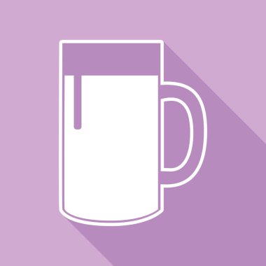 Bira bardağı tabelası. Mor arkaplanda uzun gölgesi olan beyaz simge.