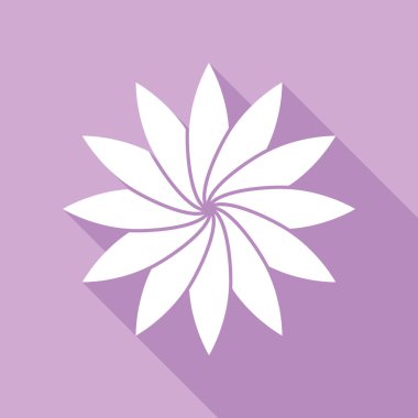 Çiçek işareti. Mor arkaplanda uzun gölgesi olan beyaz simge.