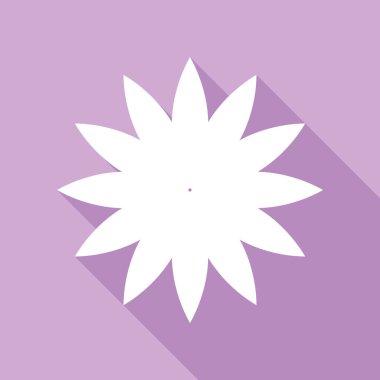 Çiçek işareti. Mor arkaplanda uzun gölgesi olan beyaz simge.