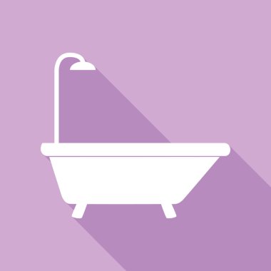 Küvet tabelası. Mor arkaplanda uzun gölgesi olan beyaz simge.