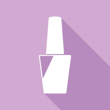 Tırnak cilası işareti. Mor arkaplanda uzun gölgesi olan beyaz simge.