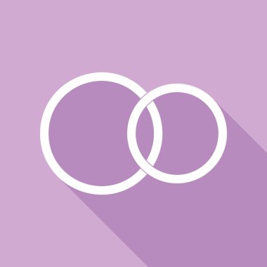 Alyans işareti. Mor arkaplanda uzun gölgesi olan beyaz simge.