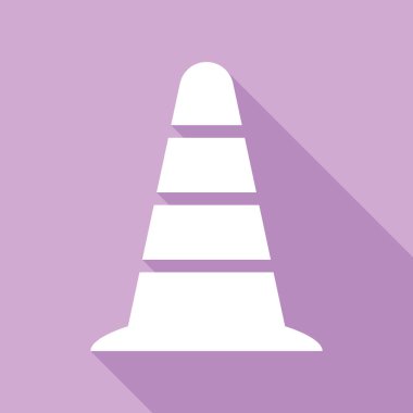 Yol trafik konisi simgesi. Mor arkaplanda uzun gölgesi olan beyaz simge.