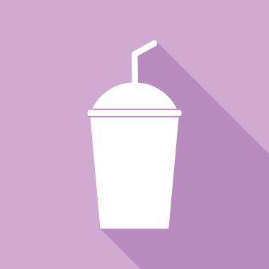 Gazoz tabelası. Mor arkaplanda uzun gölgesi olan beyaz simge.