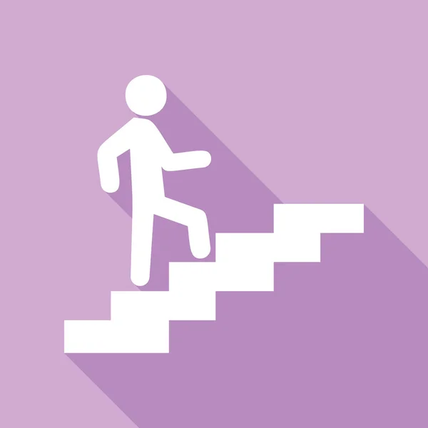 Hombre Las Escaleras Subiendo Icono Blanco Con Sombra Larga Sobre — Vector de stock