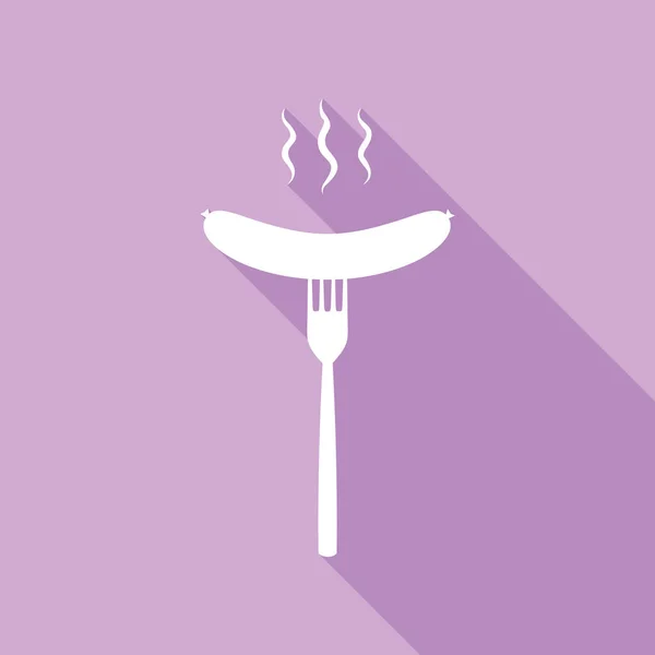 Saucisse Fourchette Icône Blanche Avec Une Longue Ombre Sur Fond — Image vectorielle