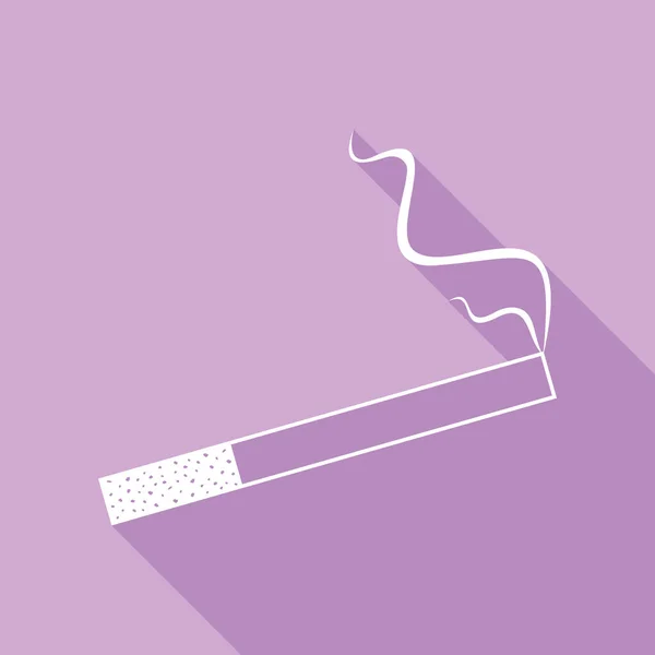 烟的图标很适合任何用途 紫色背景的长阴影白色图标 — 图库矢量图片