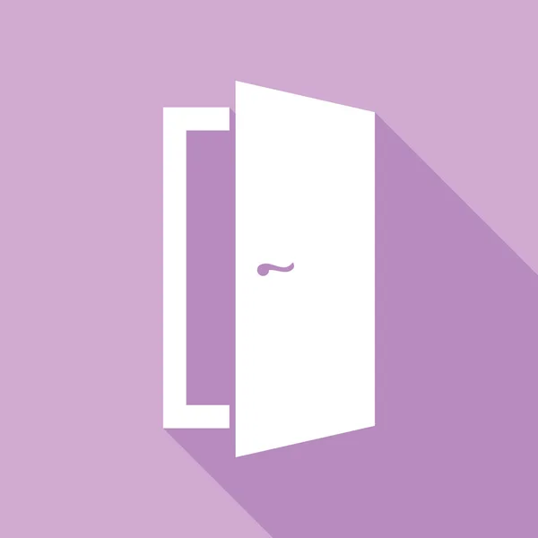 Иллюстрация Вывески Двери Белая Икона Длинной Тенью Фиолетовом Фоне — стоковый вектор