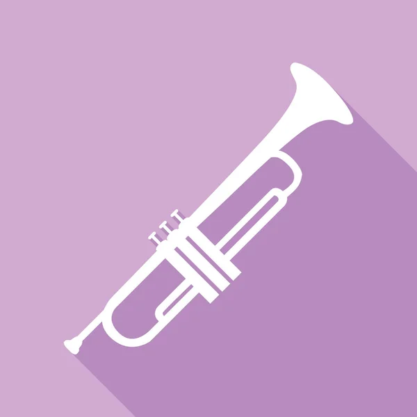 Instrument Musique Trompette Signe Icône Blanche Avec Une Longue Ombre — Image vectorielle