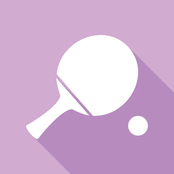 乒乓球用球划桨 紫色背景的长阴影白色图标 — 图库矢量图片