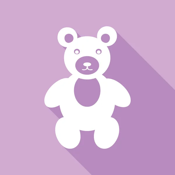 Teddybär Zeichen Illustration Weiße Ikone Mit Langem Schatten Auf Violettem — Stockvektor