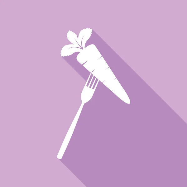 Illustration Signes Alimentaires Végétariens Icône Blanche Avec Une Longue Ombre — Image vectorielle