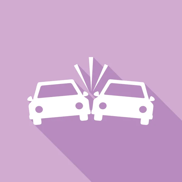 Wypadek Samochodowy Biała Ikona Długim Cieniem Fioletowym Tle — Wektor stockowy