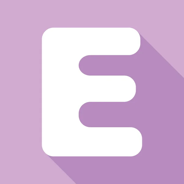 文字Eの記号デザインテンプレート要素 紫色の背景に長い影の白いアイコン — ストックベクタ
