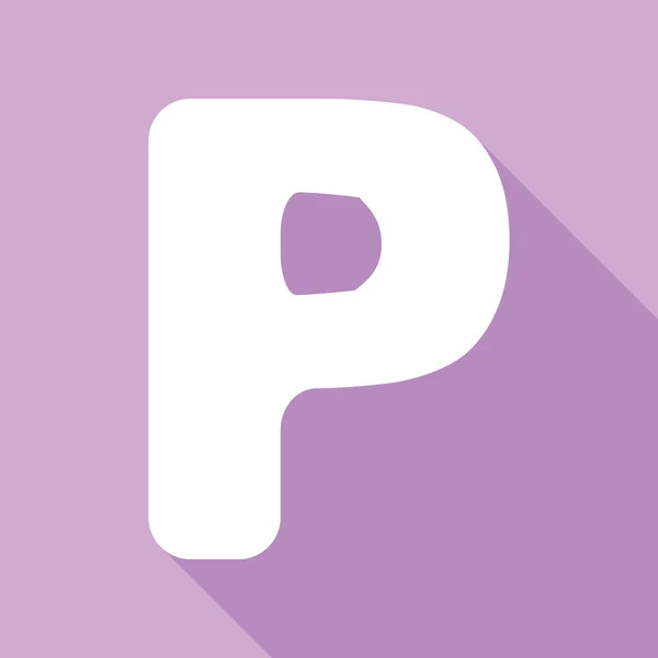 文字Pの記号デザインテンプレート要素 紫色の背景に長い影の白いアイコン — ストックベクタ