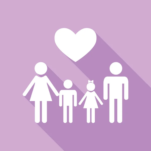 Family Heart Husband Wife Childrens White Icon Long Shadow Purple — Stock Vector