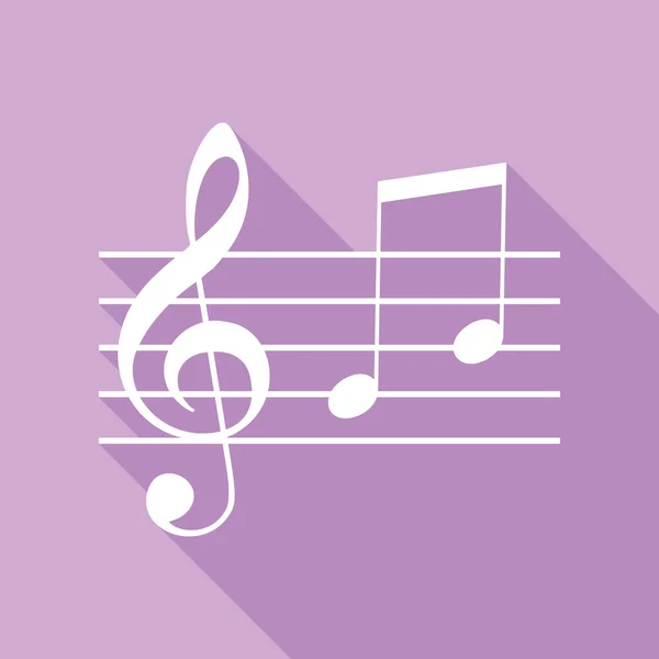 音乐小提琴演奏标志 Clef Note White Icon Long Shadow Purple Background — 图库矢量图片