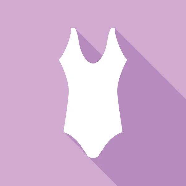 女性用水着のサイン 紫色の背景に長い影の白いアイコン — ストックベクタ