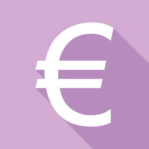 Assinatura Euro Ícone Branco Com Sombra Longa Fundo Roxo — Vetor de Stock