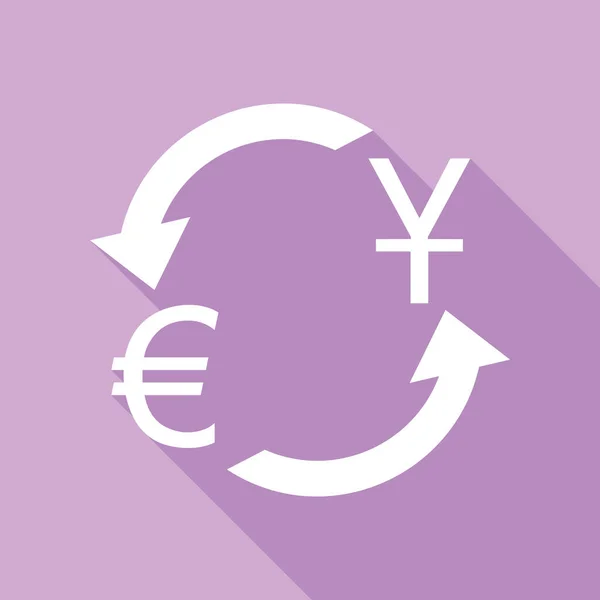 Currency Exchange Sign Dollar Euro White Icon Long Shadow Purple — Stock Vector