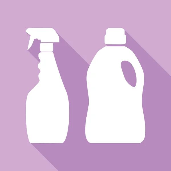 Chemieflaschen Für Den Haushalt Weiße Ikone Mit Langem Schatten Auf — Stockvektor