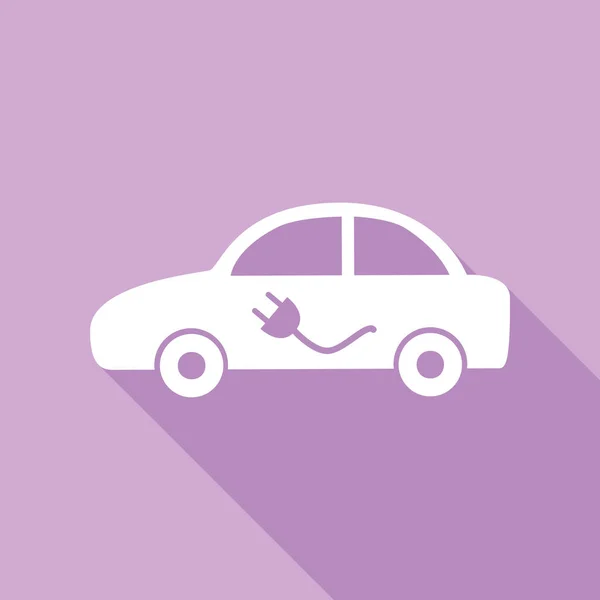 Señal Coche Eléctrico Icono Blanco Con Sombra Larga Sobre Fondo — Vector de stock