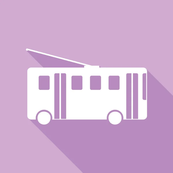 Panneau Trolleybus Icône Blanche Avec Une Longue Ombre Sur Fond — Image vectorielle