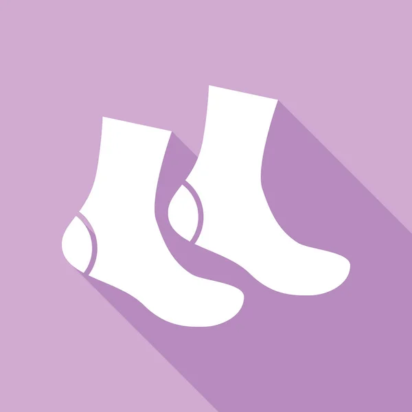 靴下のサインだ 紫色の背景に長い影の白いアイコン — ストックベクタ