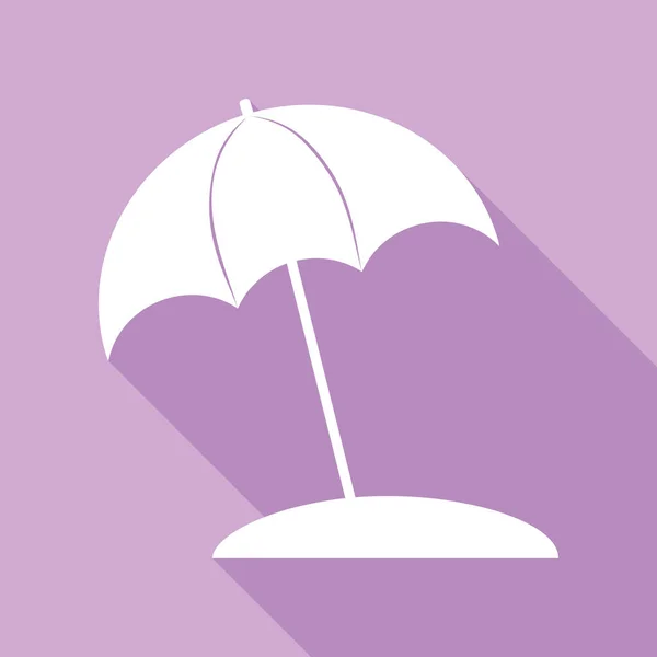 Deštník Nápis Lehátka Bílá Ikona Dlouhým Stínem Fialovém Pozadí — Stockový vektor