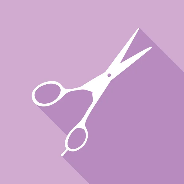 剪头发剪子的标志 紫色背景的长阴影白色图标 — 图库矢量图片