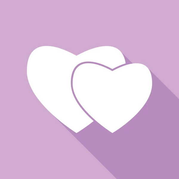 Zwei Herzen Unterzeichnen Weiße Ikone Mit Langem Schatten Auf Violettem — Stockvektor