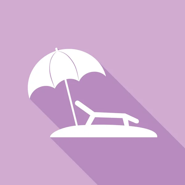 Тропічний Курорт Підстебнуте Крісло Білий Ікон Довгою Тінню Пурпуровому Тлі — стоковий вектор