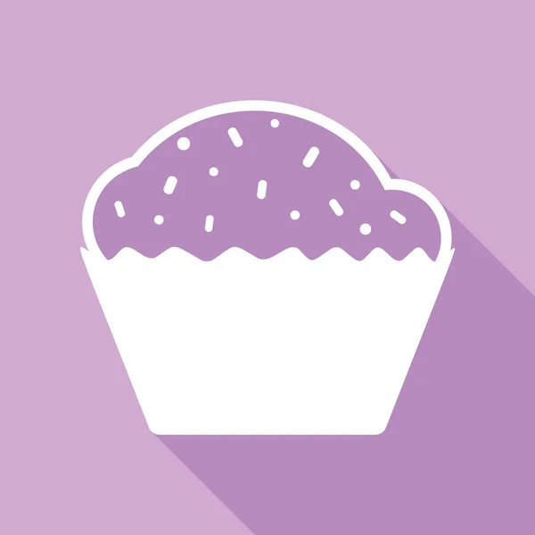 Cupcake Zeichen Weiße Ikone Mit Langem Schatten Auf Violettem Hintergrund — Stockvektor