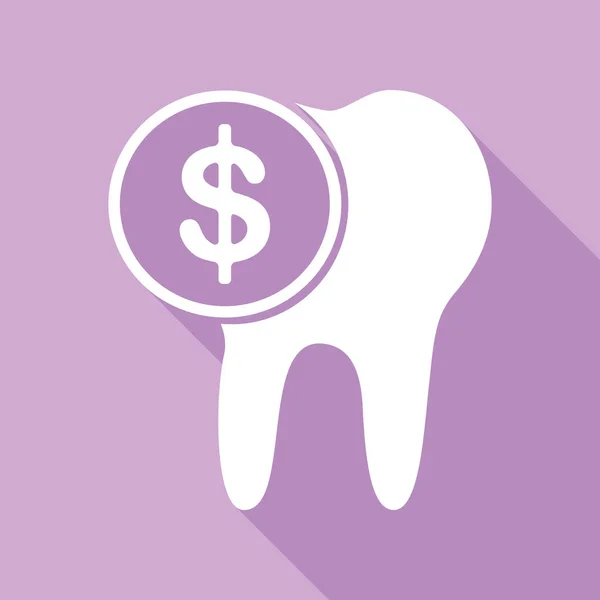 Вартість Лікування Зубів Білий Ікон Довгою Тінню Пурпуровому Тлі — стоковий вектор
