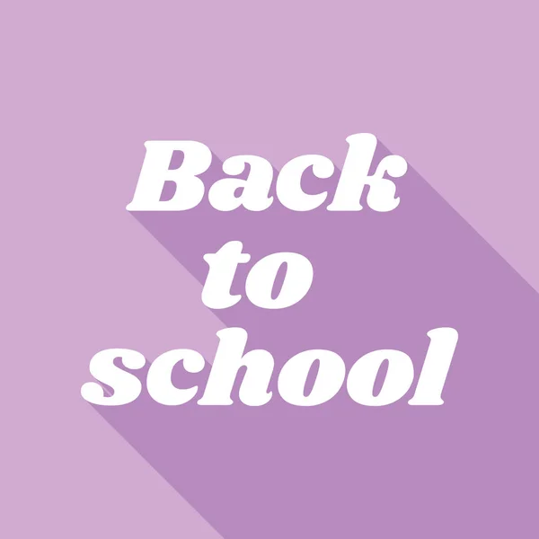 学校の動機の碑文に戻る 紫色の背景に長い影の白いアイコン — ストックベクタ