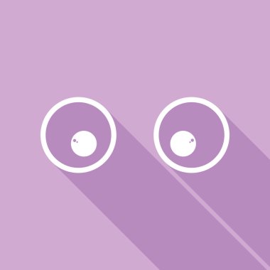 Çizgi film gözleri. Merkeze bakıyorum. Mor arkaplanda uzun gölgesi olan beyaz simge.