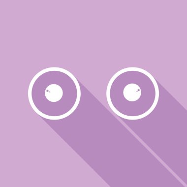 Çizgi film göz işareti. Mor arkaplanda uzun gölgesi olan beyaz simge.