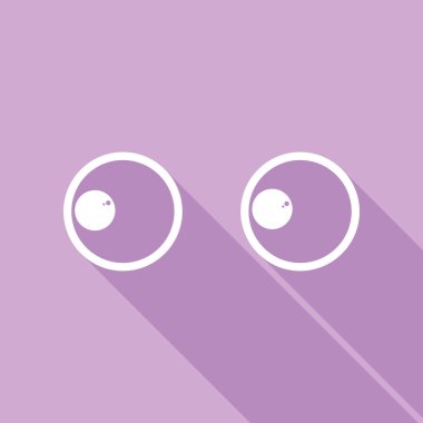 Çizgi film gözleri. Sola bak. Mor arkaplanda uzun gölgesi olan beyaz simge.