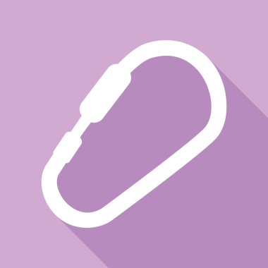 Karabina işareti. Mor arkaplanda uzun gölgesi olan beyaz simge.