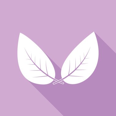 Yaprak işareti. Mor arkaplanda uzun gölgesi olan beyaz simge.