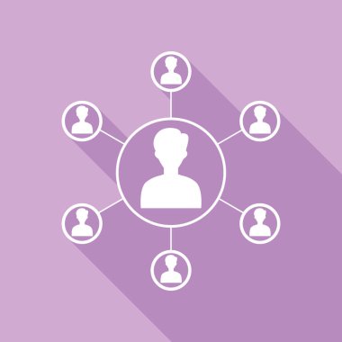 Temel bilgi elemanı işareti. Mor arkaplanda uzun gölgesi olan beyaz simge.