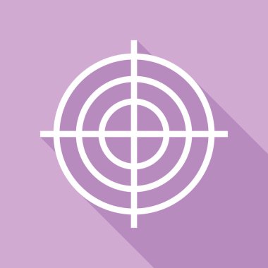 Hedef nişan işareti. Mor arkaplanda uzun gölgesi olan beyaz simge.
