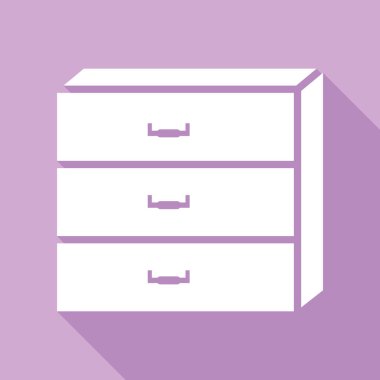 Komodin işareti. Mor arkaplanda uzun gölgesi olan beyaz simge.