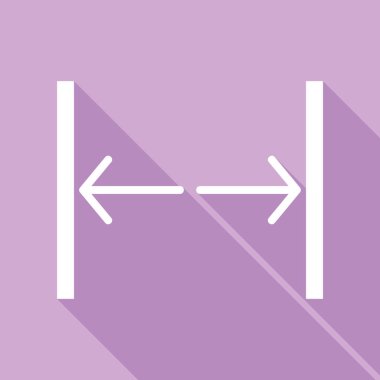 Sürgülü kapı, otomatik kapı işareti. Mor arkaplanda uzun gölgesi olan beyaz simge.