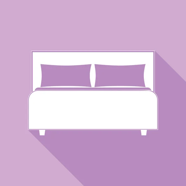 Знак Кровати Белая Икона Длинной Тенью Фиолетовом Фоне — стоковый вектор
